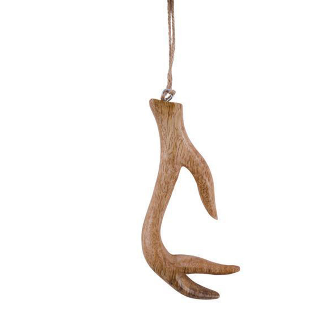 Wooden Deer Antler Ornament 7 x 3 Inches