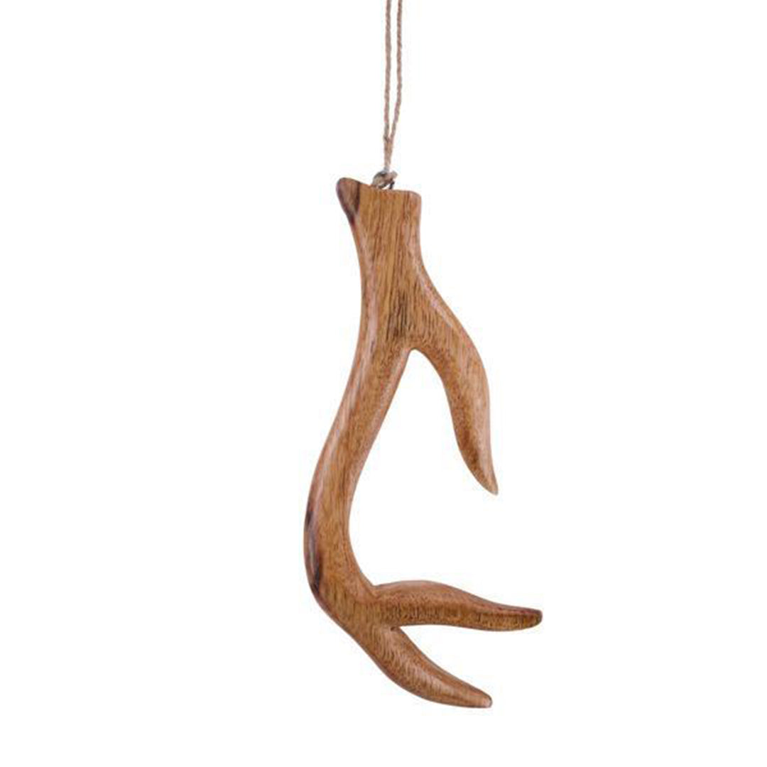 Wooden Deer Antler Ornament 9.5 x 4 Inches