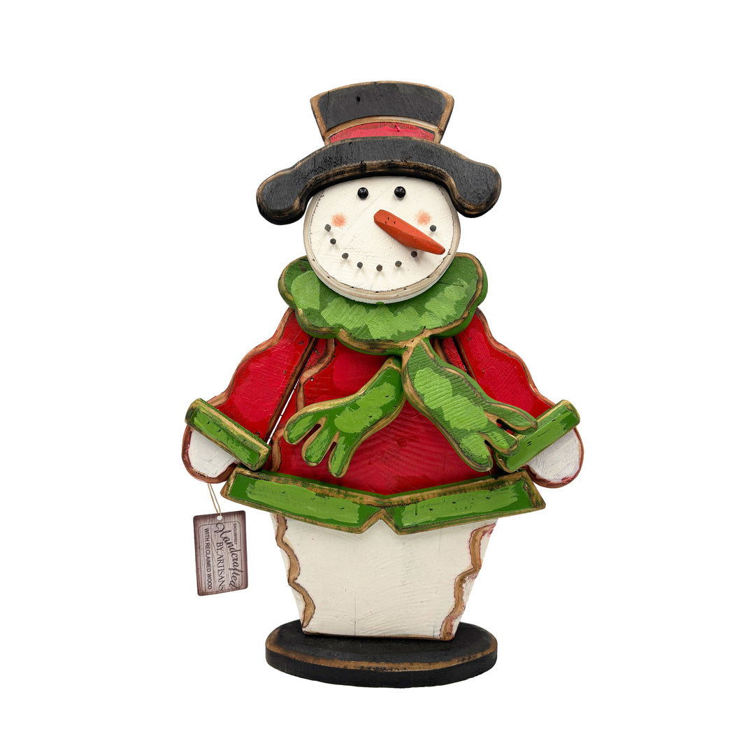 Wooden Snowman on Base Stand