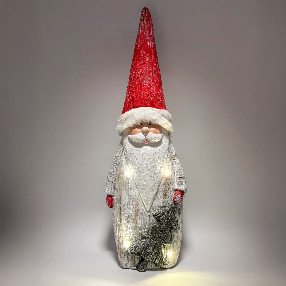 Wooden Santa with Lit Snowflakes