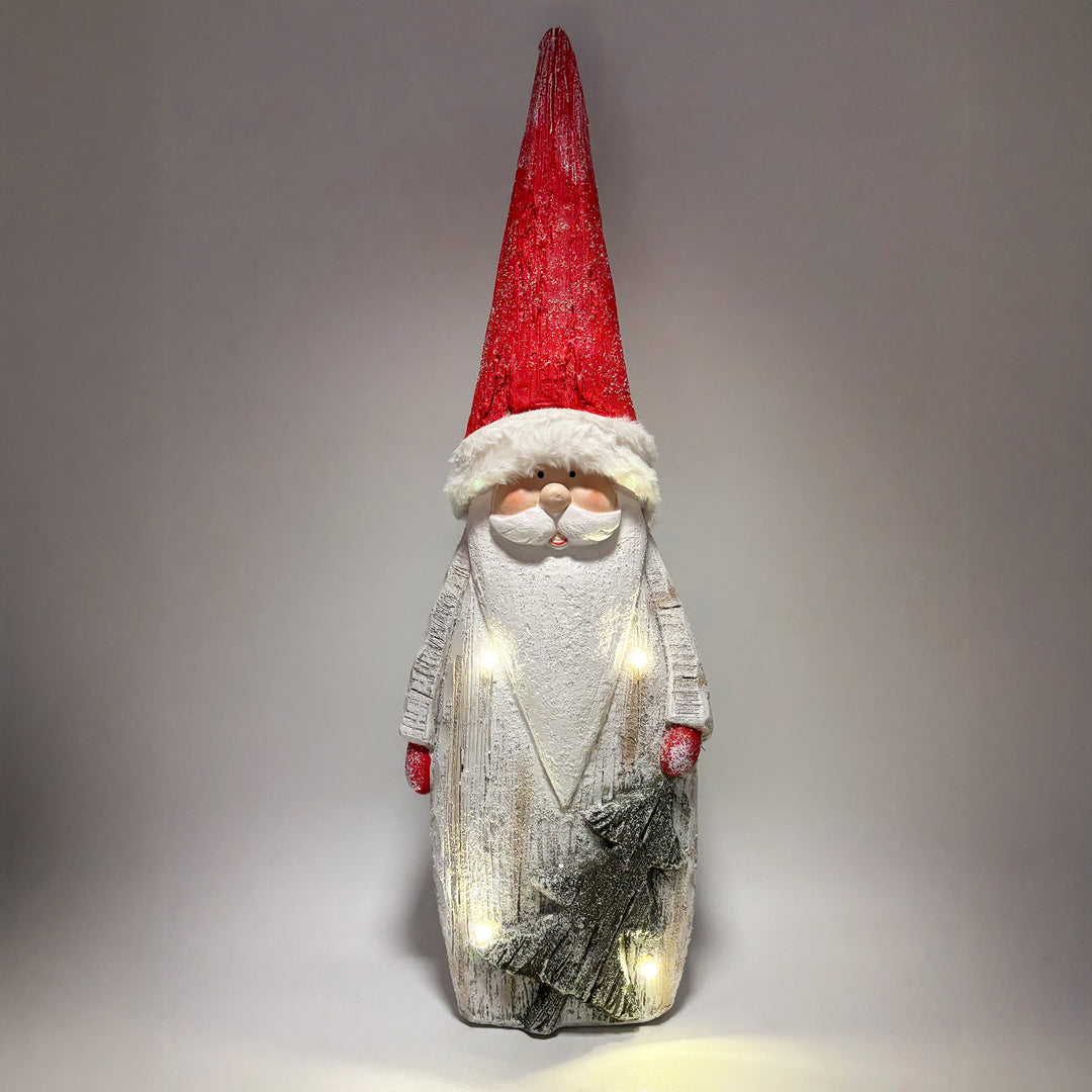 Wooden Santa with Lit Snowflakes