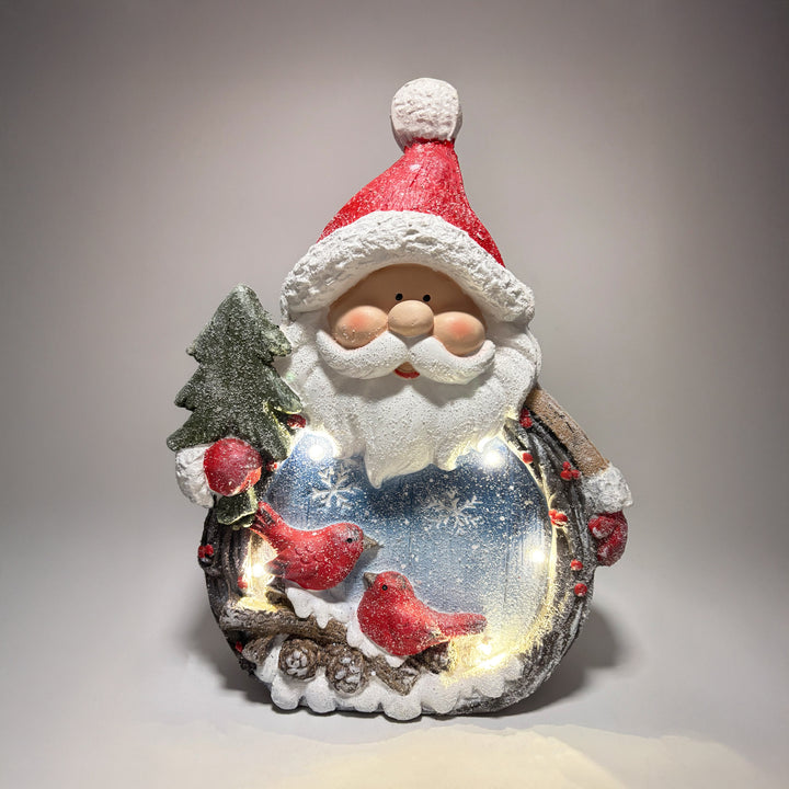 Lit Santa with Cardinal Scene
