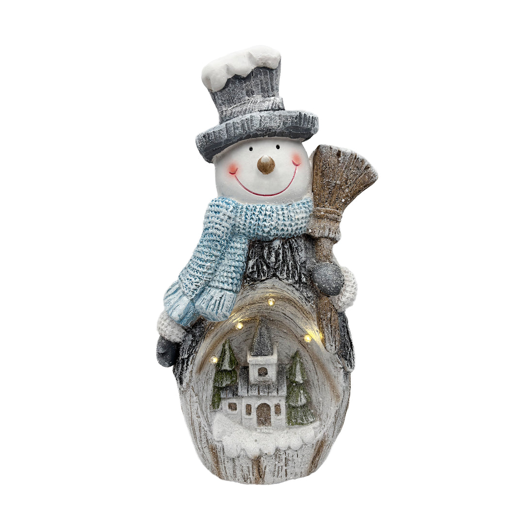 Lit Snowman with Winter Village Scene