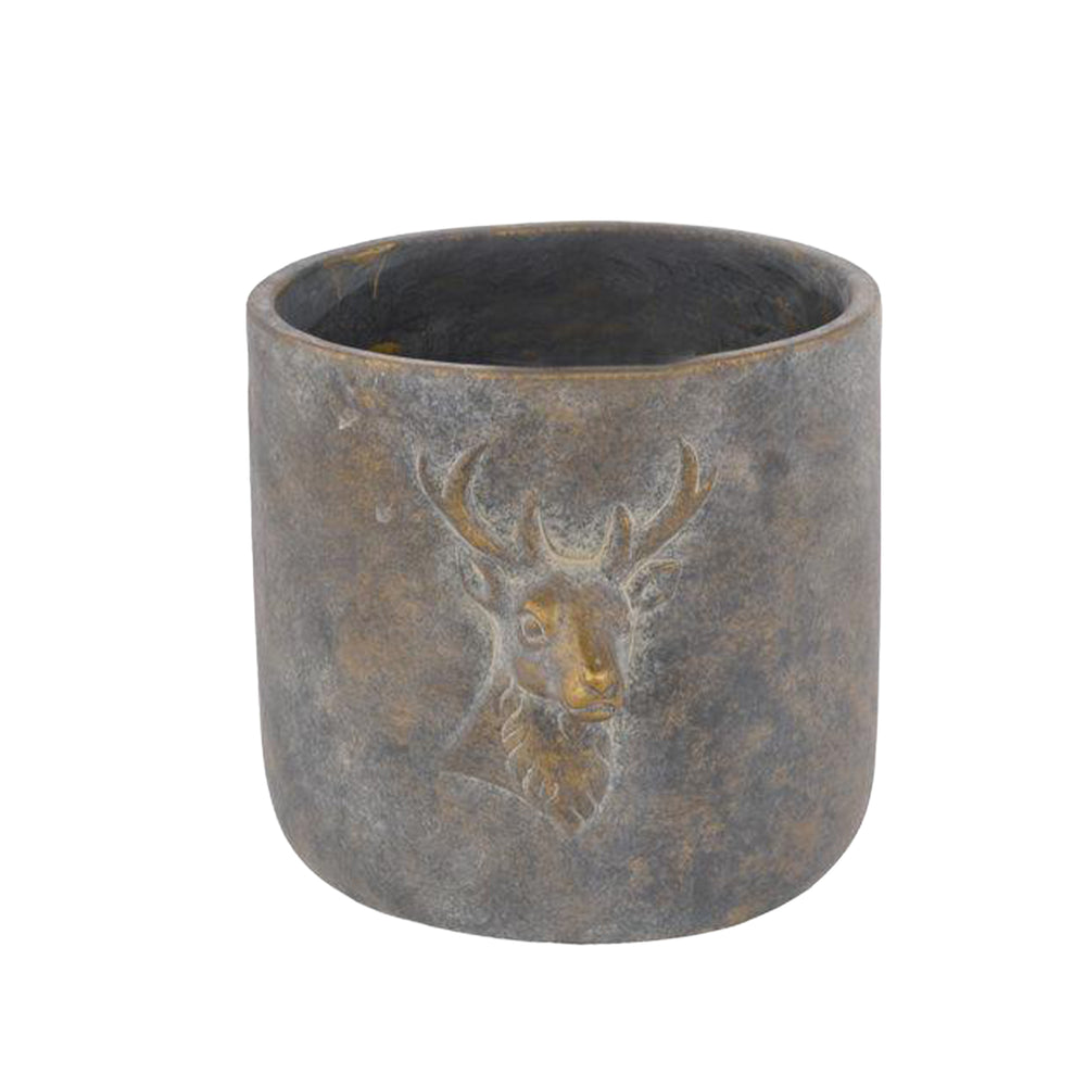 Cement Pot with Gold Deer Design