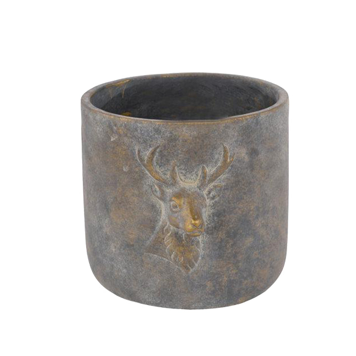 Cement Pot with Gold Deer Design