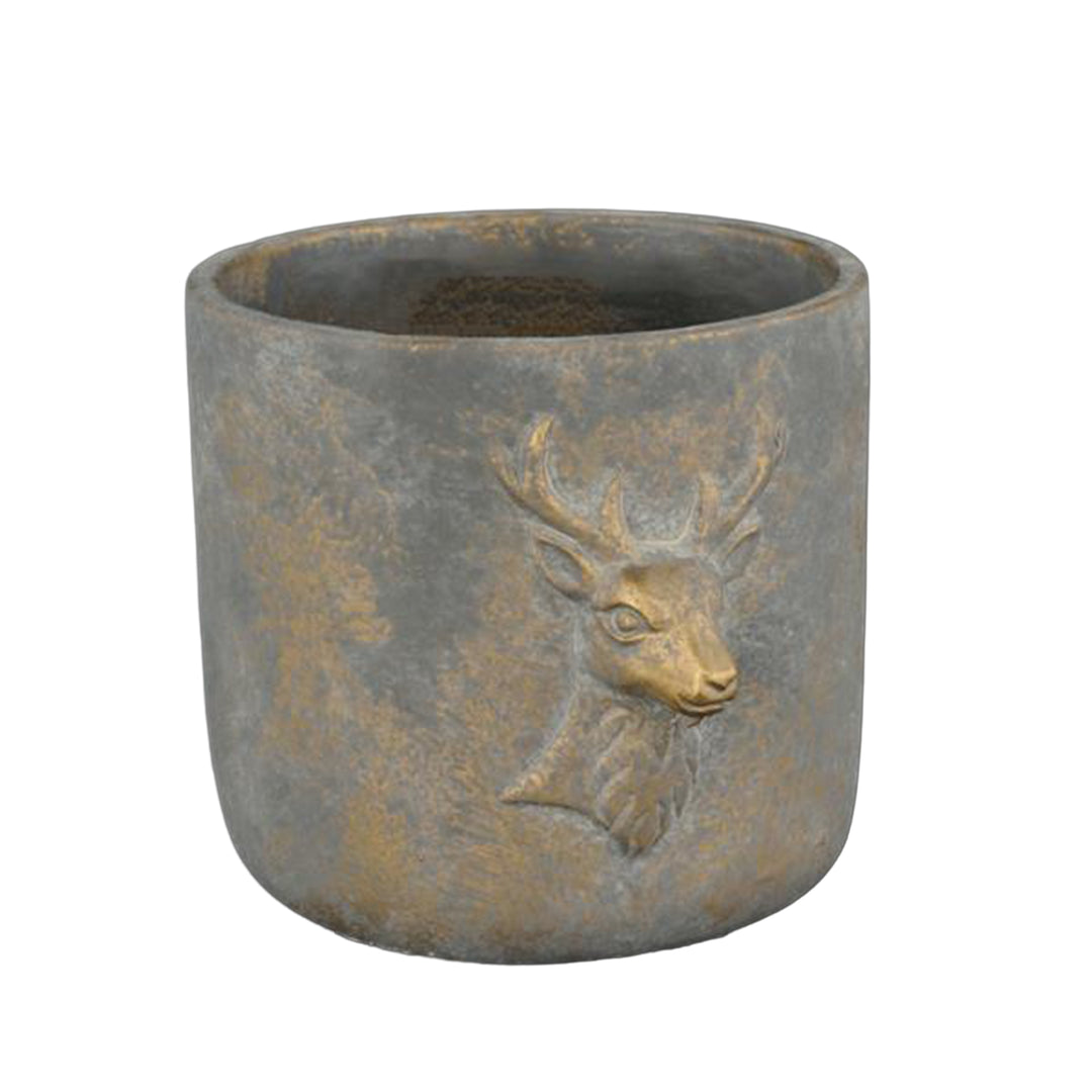 Cement Pot with Gold Deer Design