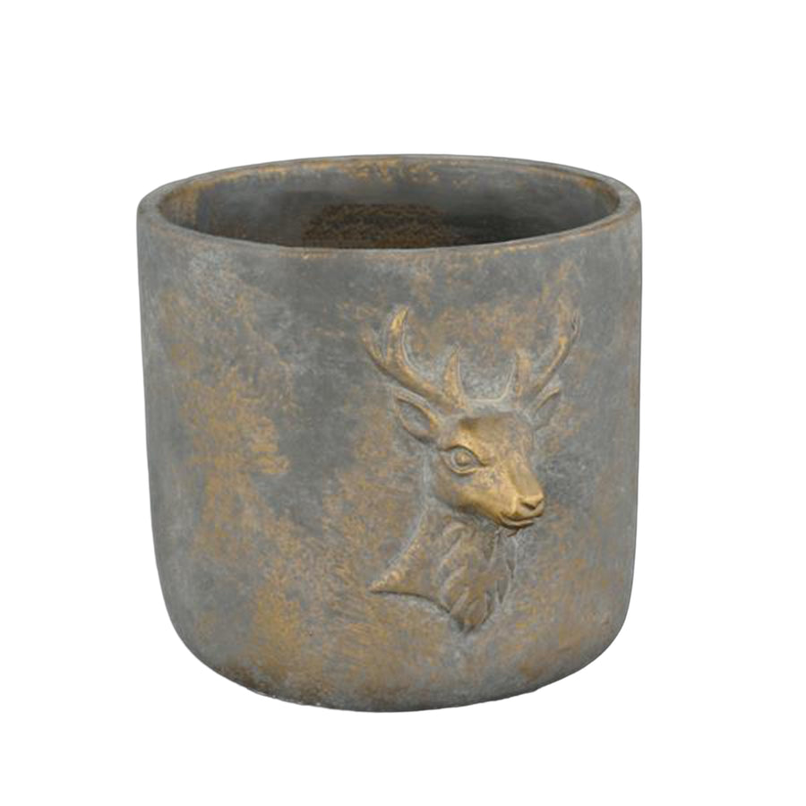 Cement Pot with Gold Deer Design