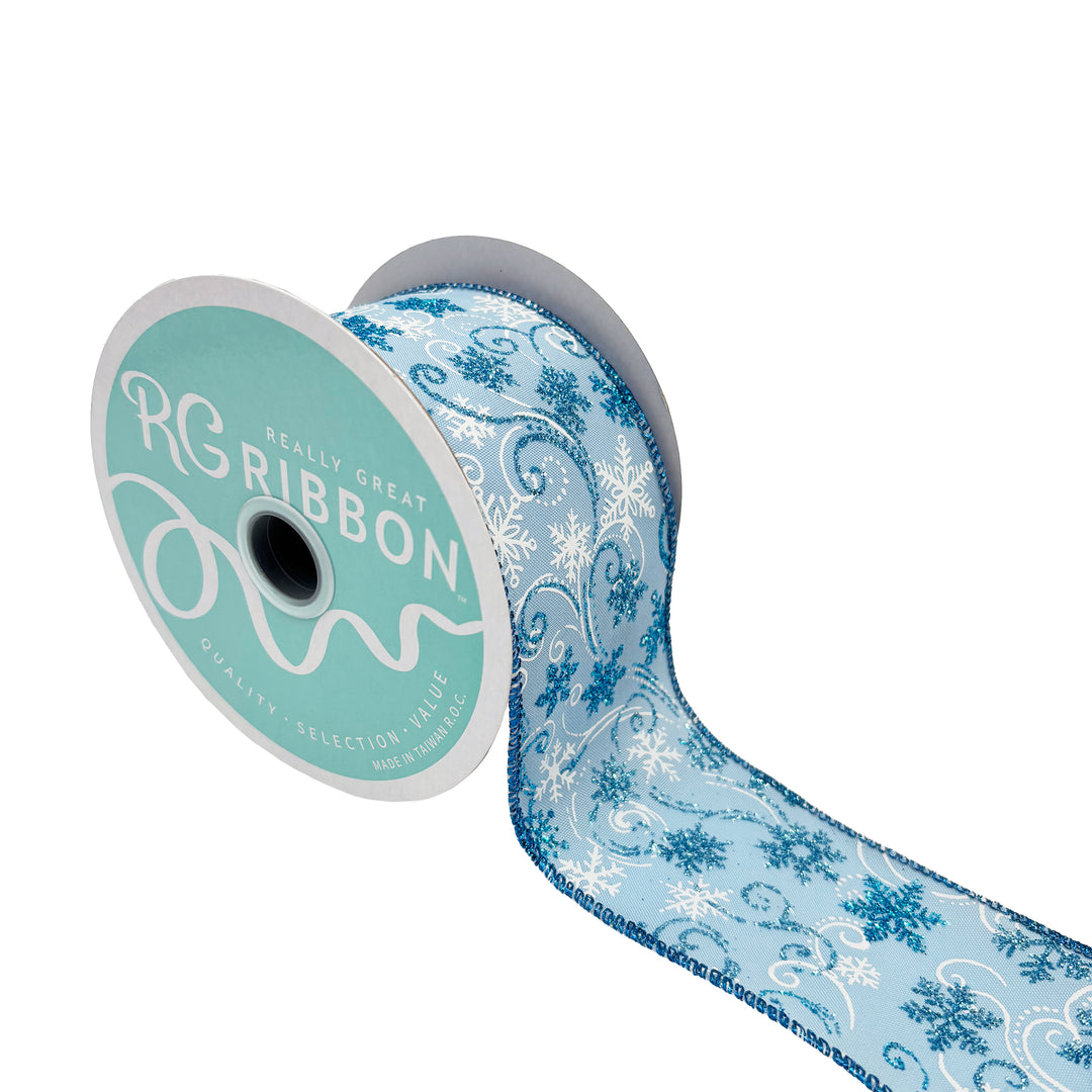 Blue & White Snowflake and Swirl Ribbon