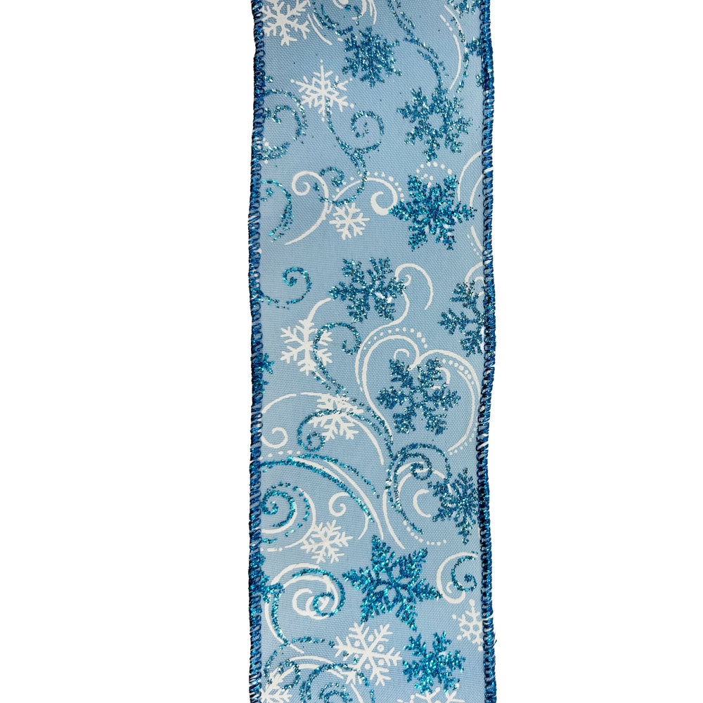 Blue & White Snowflake and Swirl Ribbon
