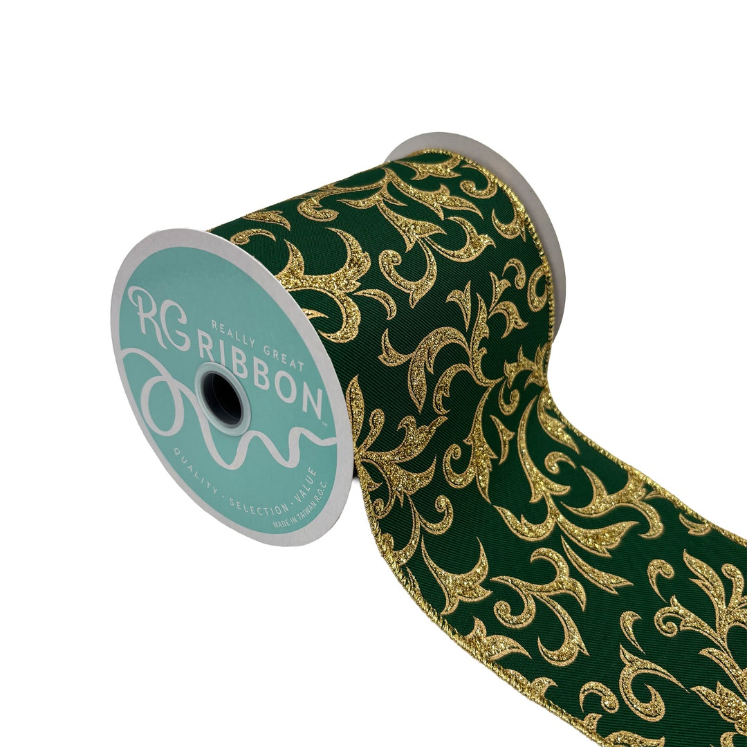 Green & Gold Acanthus Leaf Ribbon