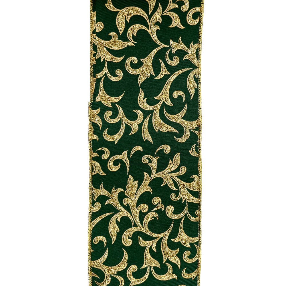 Green & Gold Acanthus Leaf Ribbon