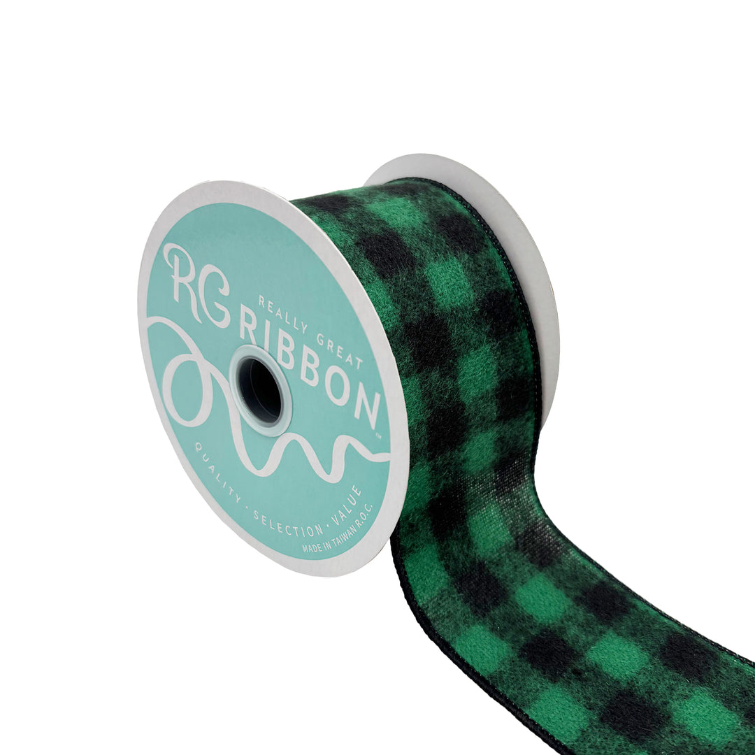 Fuzzy Flanel Checkered Green & Black Ribbon