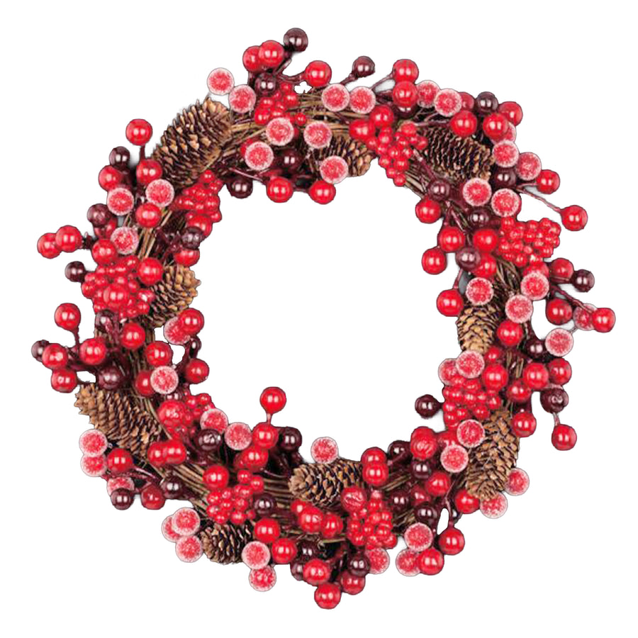 Iced Red Berry and Pinecone Wreath