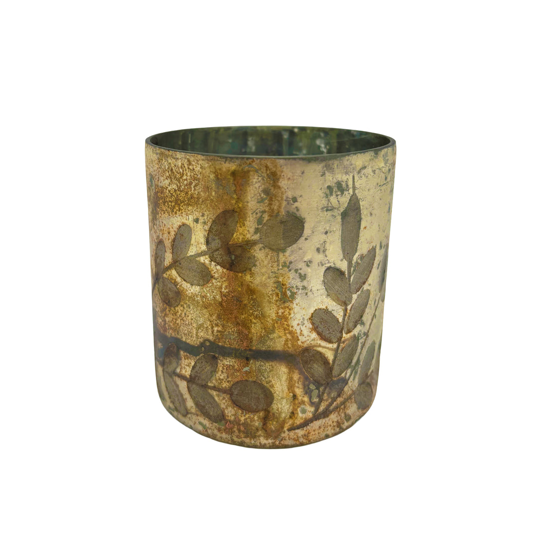 Antique Cream Metallic Etched Glass Votive 4 Inches