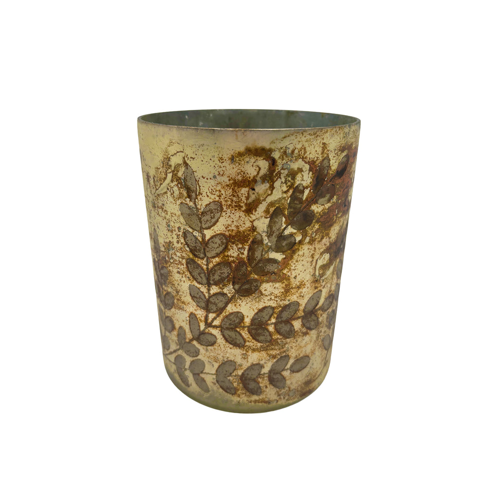 Antique Cream Metallic Etched Glass Votive 8 Inches