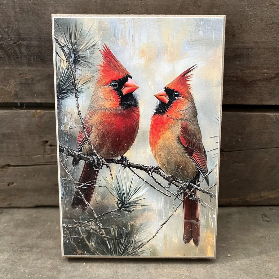Cardinal Couple Wood Block