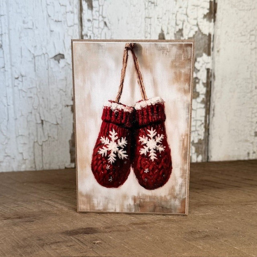Red Winter Mittens Wood Block