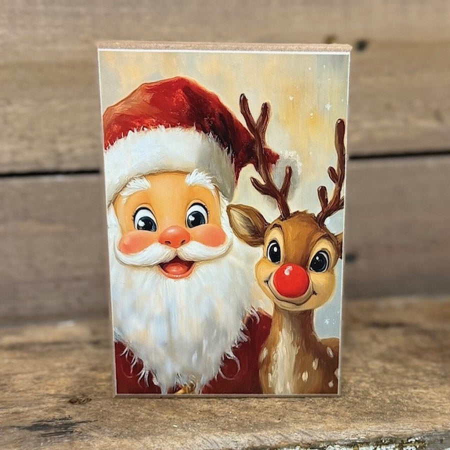 Santa and Reindeer Wood Block