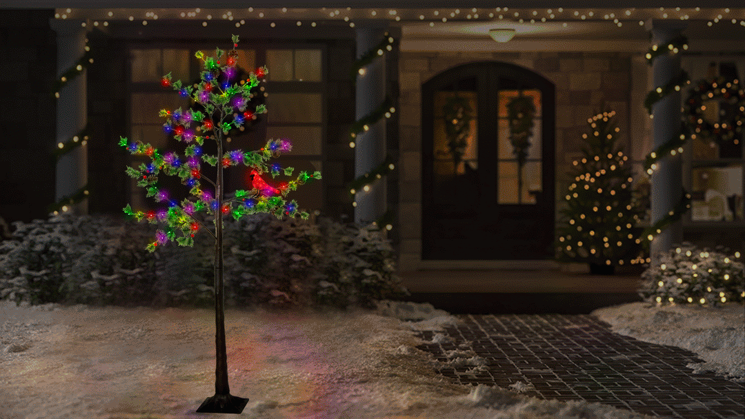 Austrian Pine with Cardinal LED Light Display