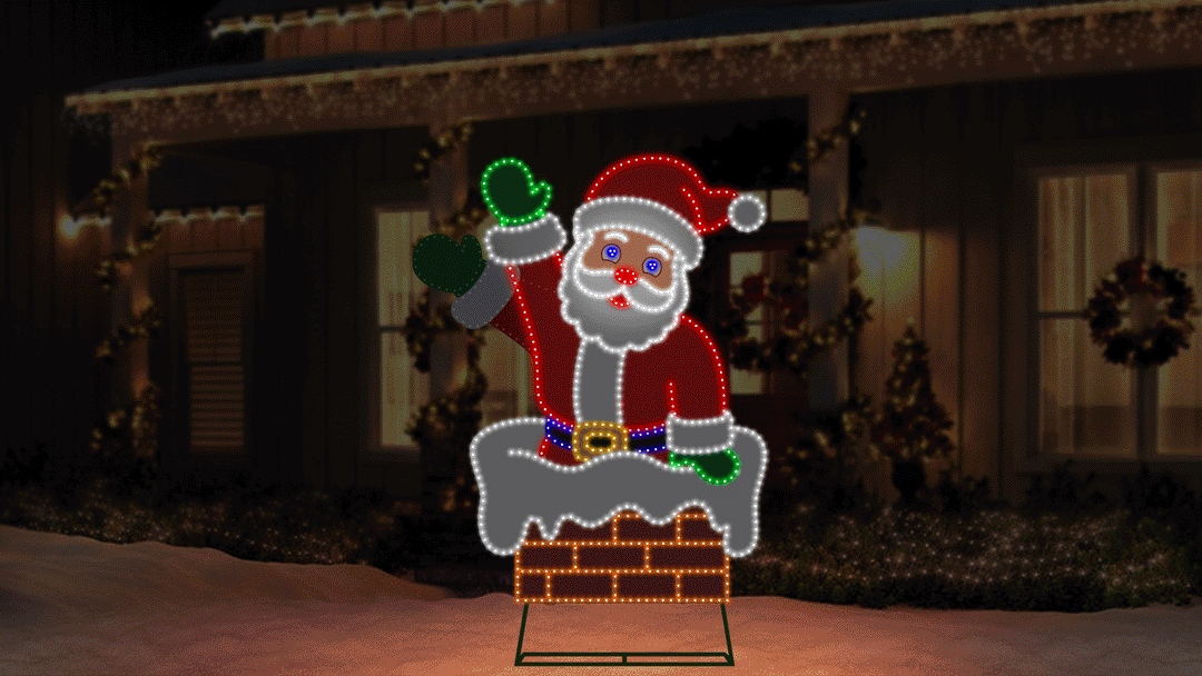 Jumbo Hi-Vibrant "Motion" Santa in Chimney LED Light Display