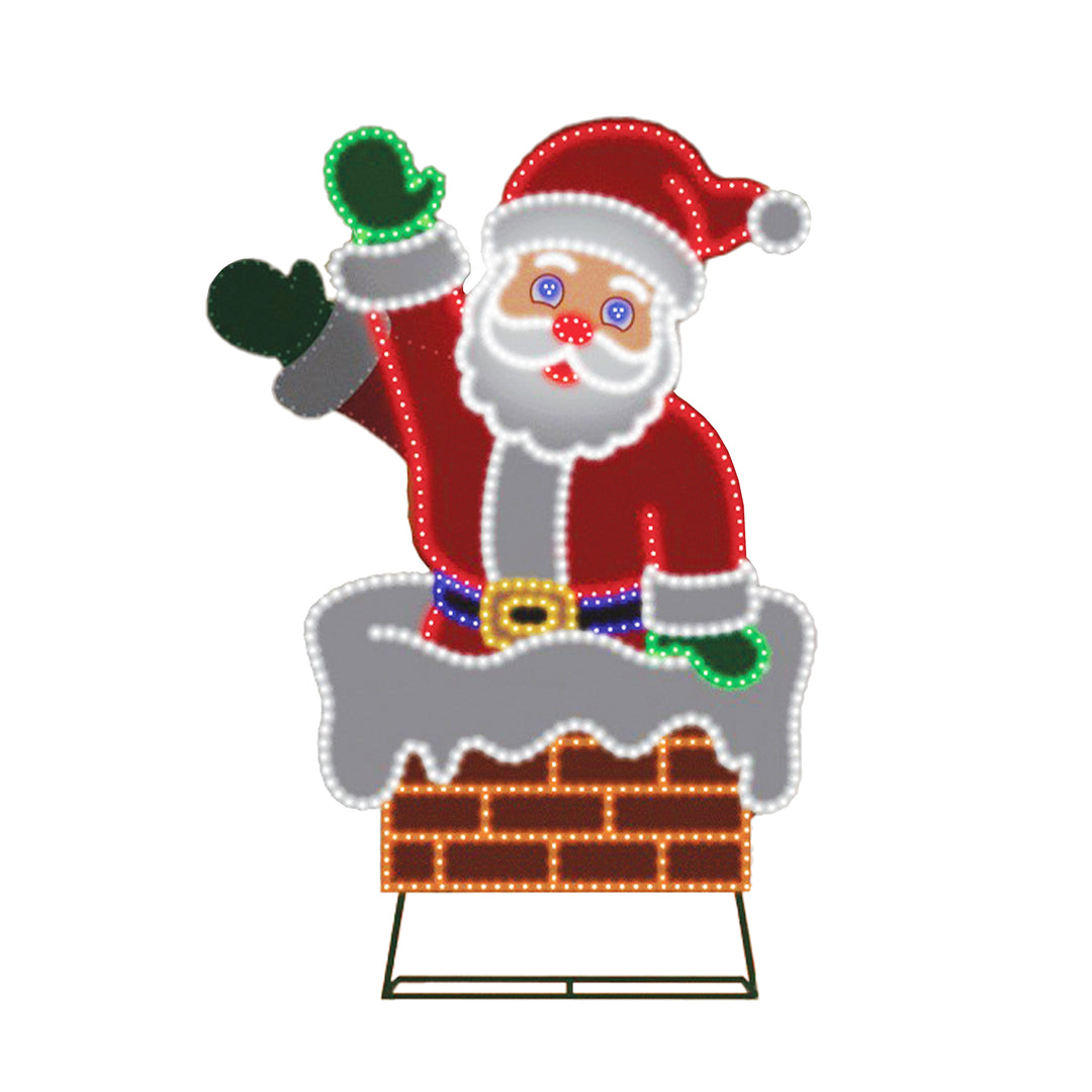 Jumbo Hi-Vibrant "Motion" Santa in Chimney LED Light Display