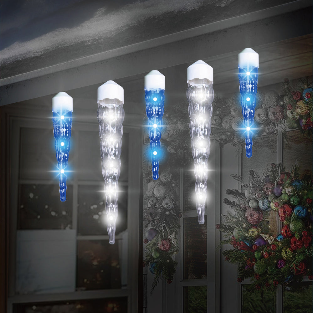 Jumbo Twinkling LED Icicles Blue and Pure White