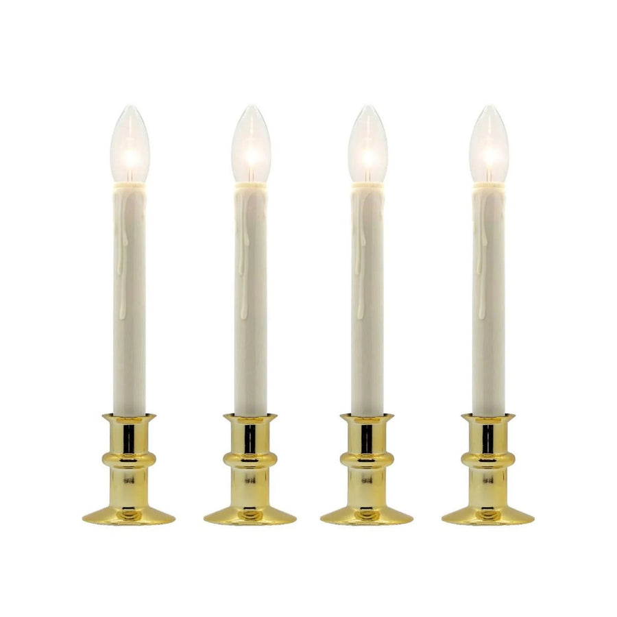 Traditional Battery Operated Window Candle with LED Bulb Brass