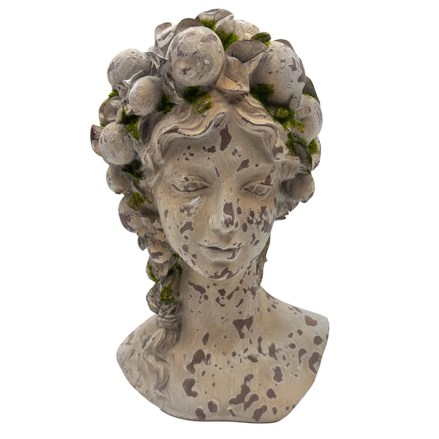 Lady Bust Planter With Moss-Like Finish