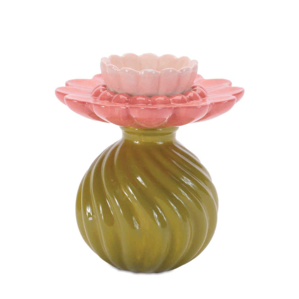 Floral Glass Candle Holder 4.25 Inches