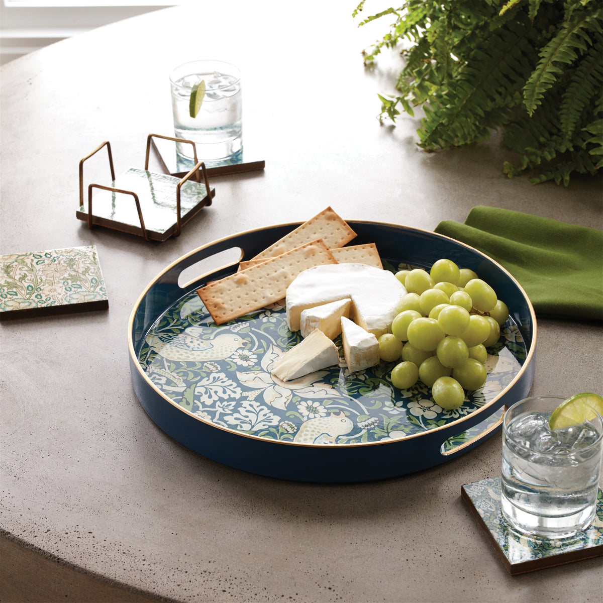 Dark Green & Floral Serving Tray