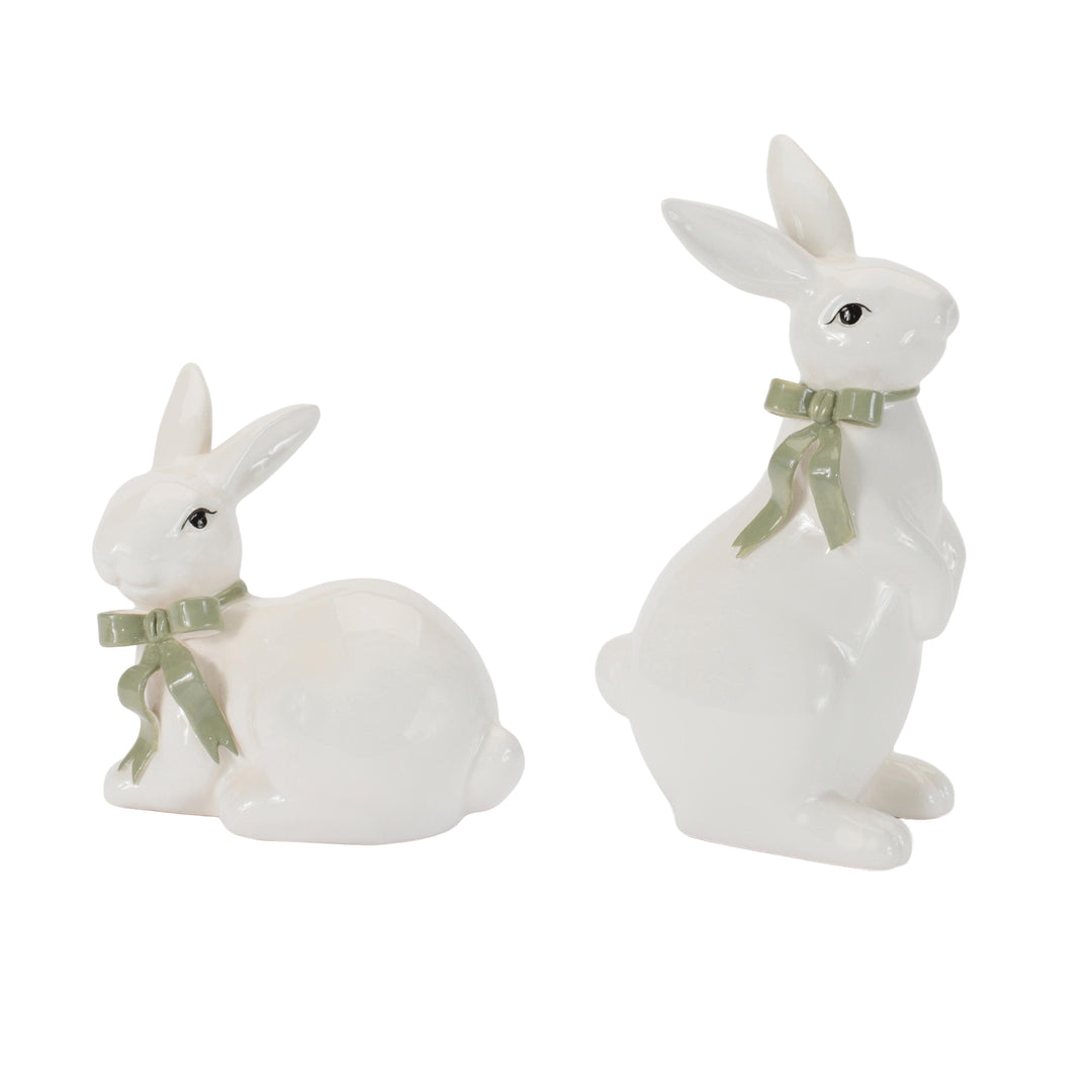 White Dolomite Bunny with Green Bow