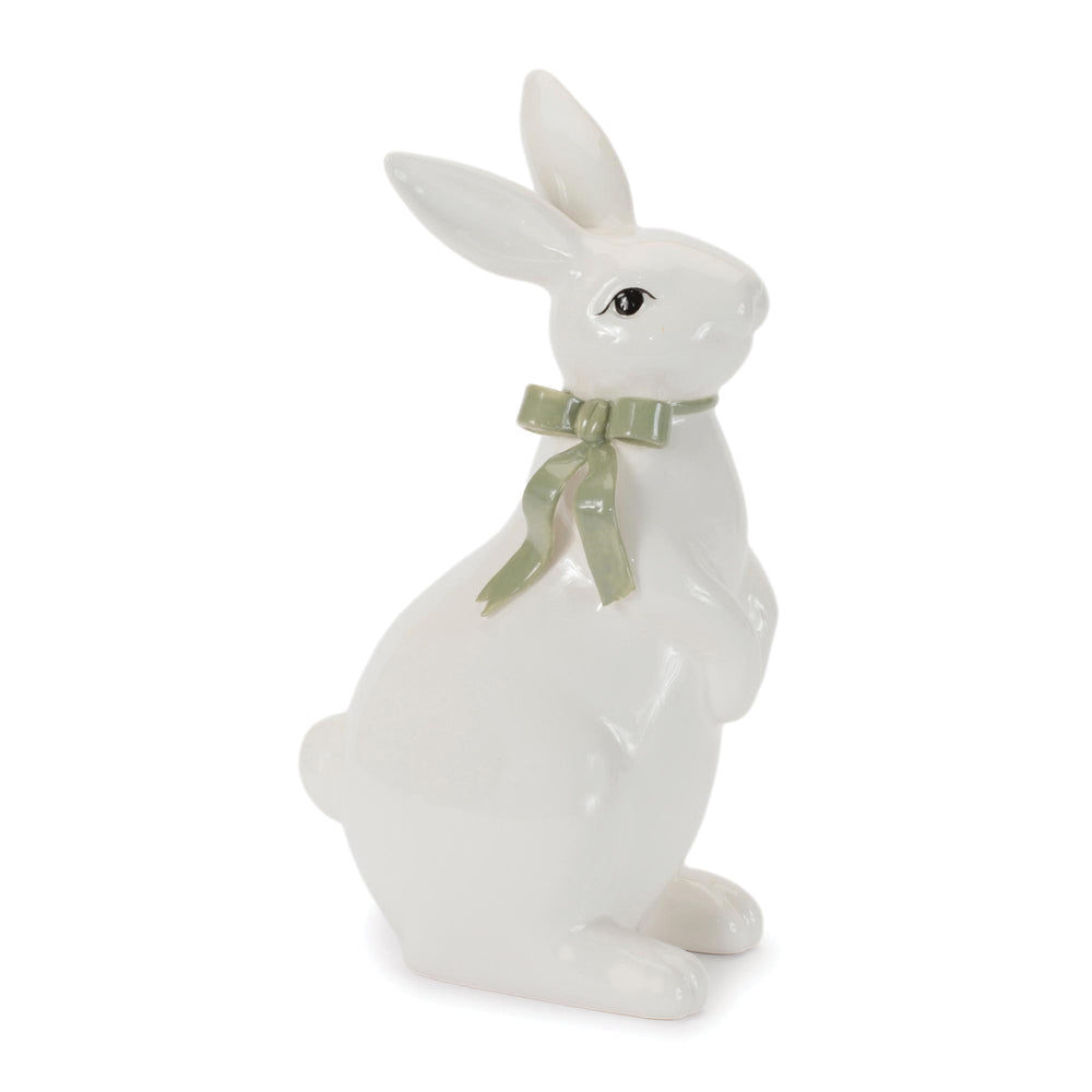 White Dolomite Bunny with Green Bow 9.25 Inches