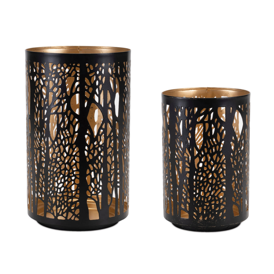 Black & Gold Forest Cut Out Candle Holder