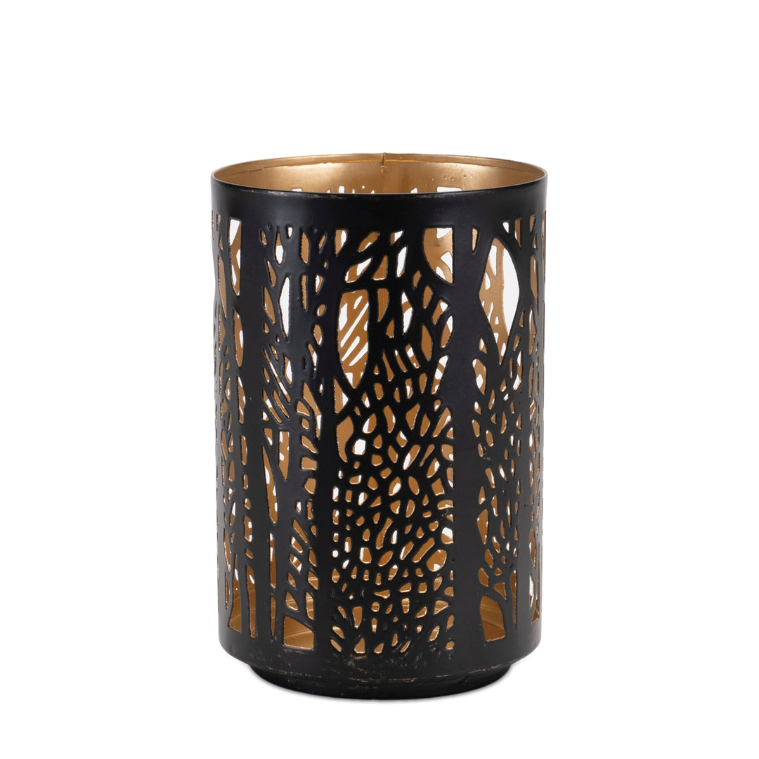 Black & Gold Forest Cut Out Candle Holder 4.25 x 6 Inches