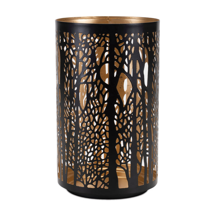 Black & Gold Forest Cut Out Candle Holder 5 x 8 Inches