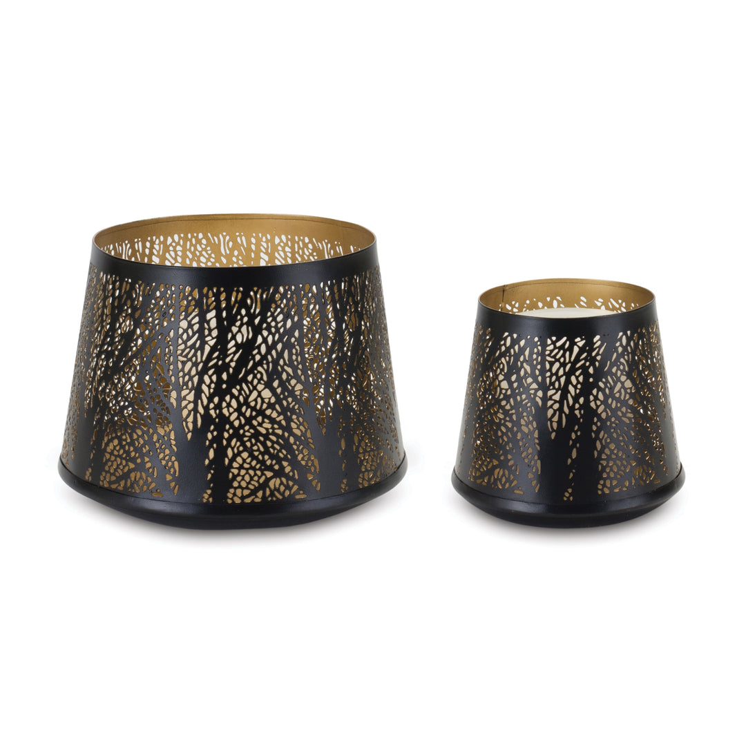 Black & Gold Forest Cut Out Candle Holder