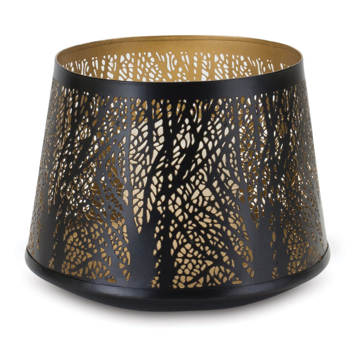 Black & Gold Forest Cut Out Candle Holder 7.5 x 6.25 Inches