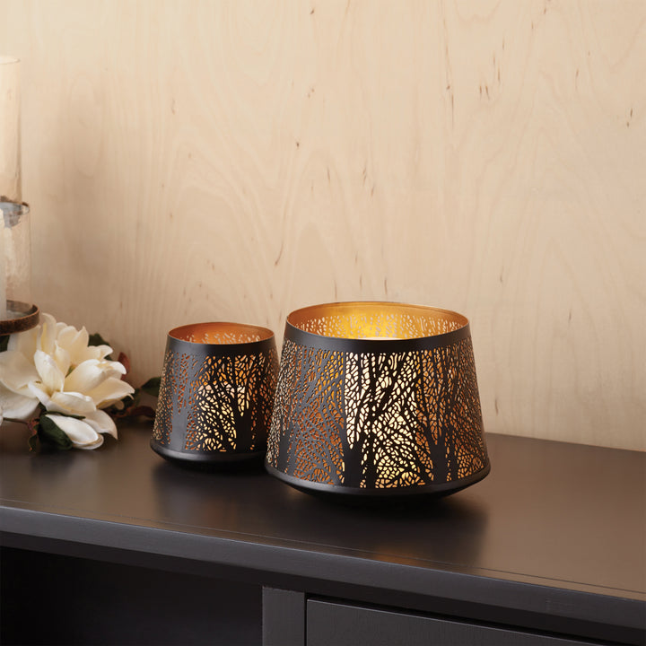 Black & Gold Forest Cut Out Candle Holder