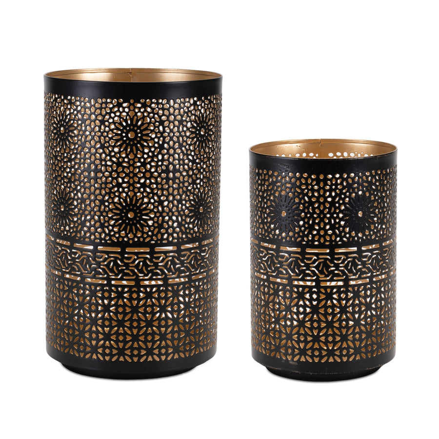 Black & Gold Iron Cut Out Candle Holder