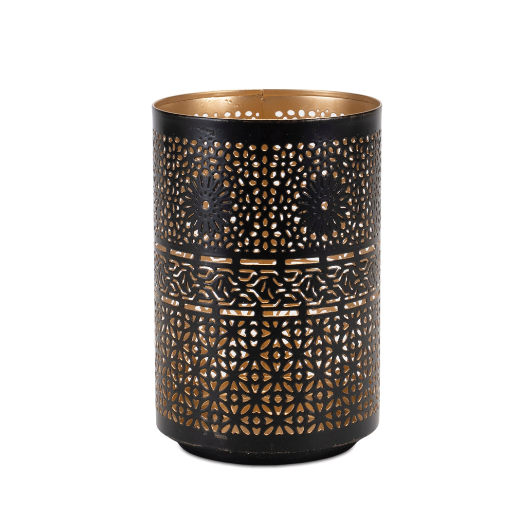 Black & Gold Iron Cut Out Candle Holder 6 Inches