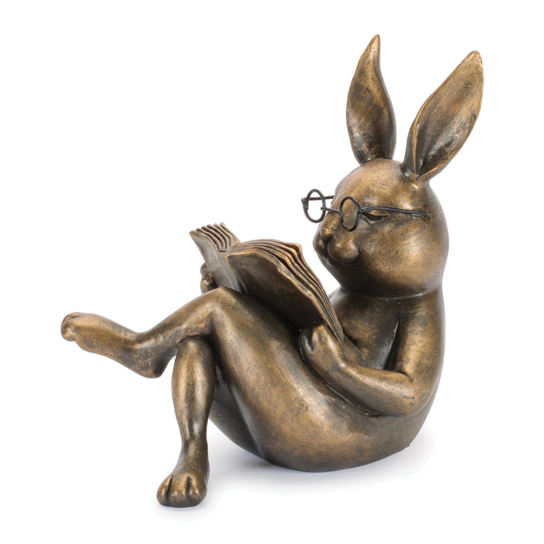 Gold Rabbit Reading Figurine