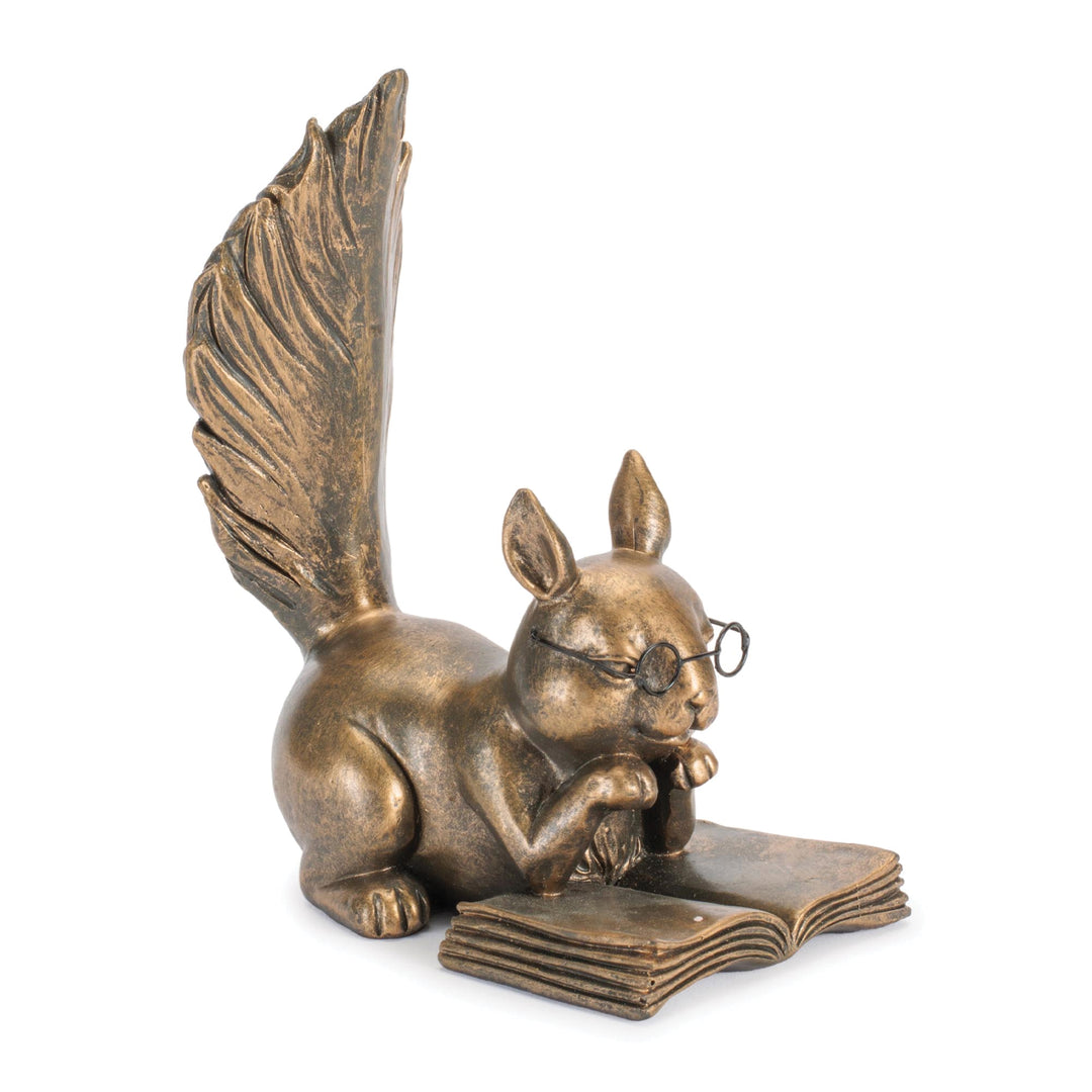 Gold Squirrel Reading Figurine