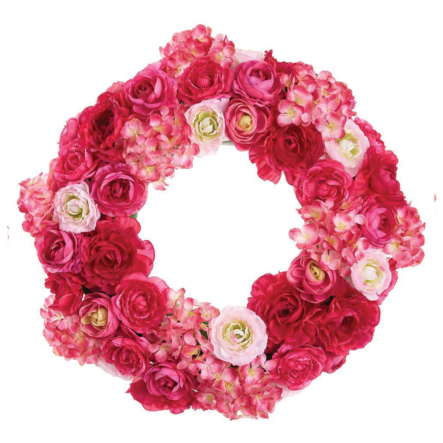 Artificial Beauty Pink Ranunculus & Hydrangea Wreath