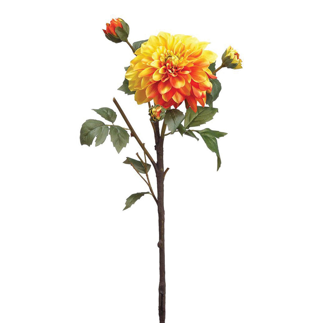 Dahlia Spray with Two Buds Yellow & Orange