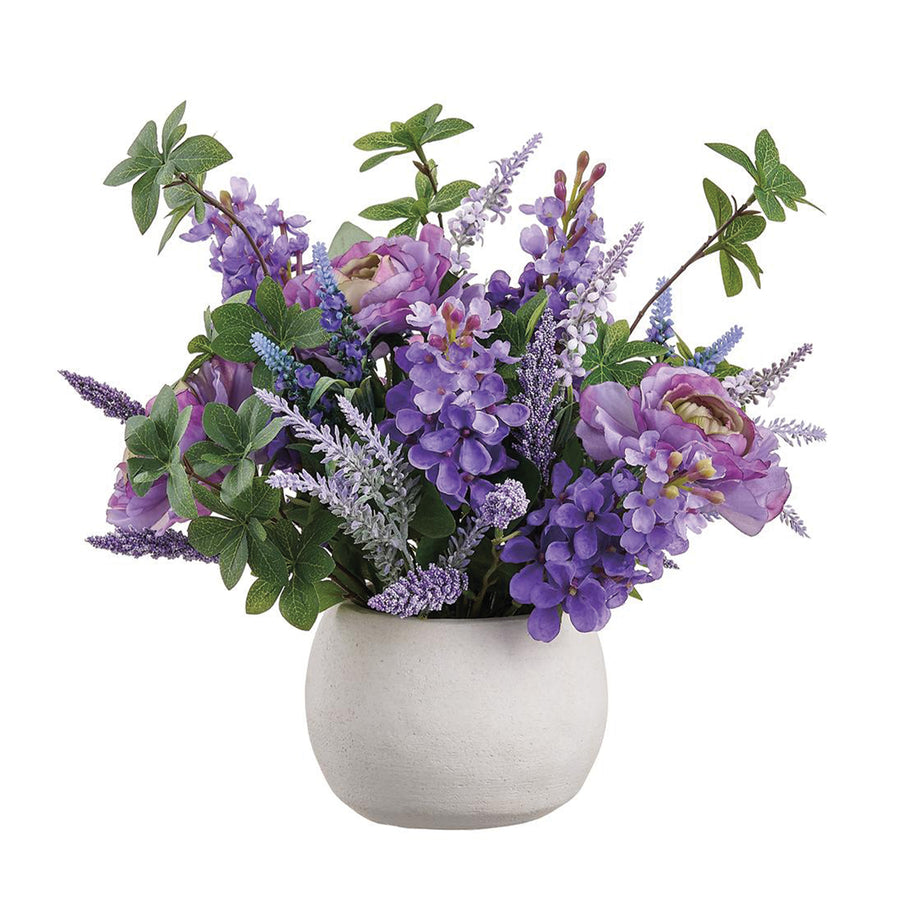Purple Mixed Florals in White Pot