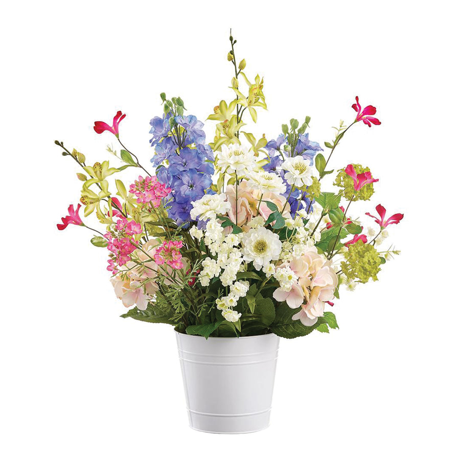 Mixed Florals in a Metal Bucket Planter