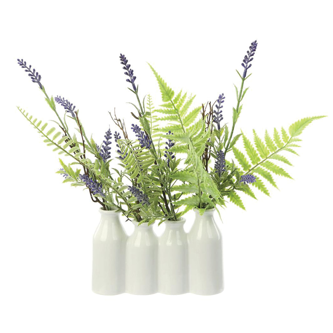 Lavender and Ferns in a Ceramic Vase