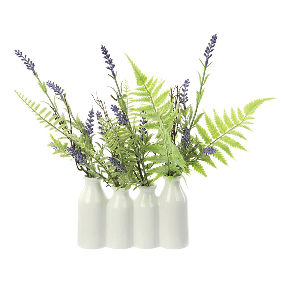 Lavender and Ferns in a Ceramic Vase