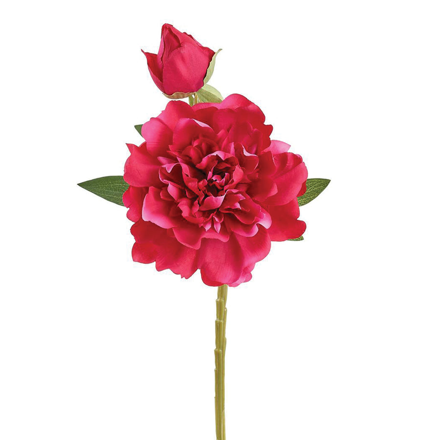 Artificial Peony Spray with Leaves Cerise