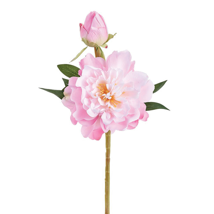 Artificial Peony Spray with Leaves Pink